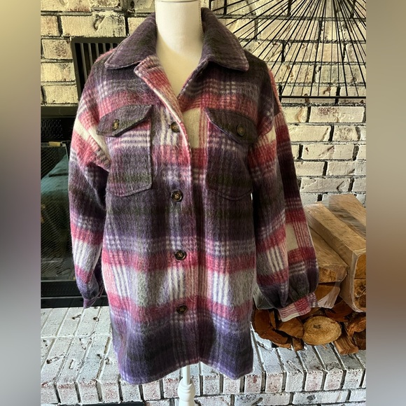 Forever 21 Plaid Teddy Jacket - Purple and Pink - Picture 1 of 3